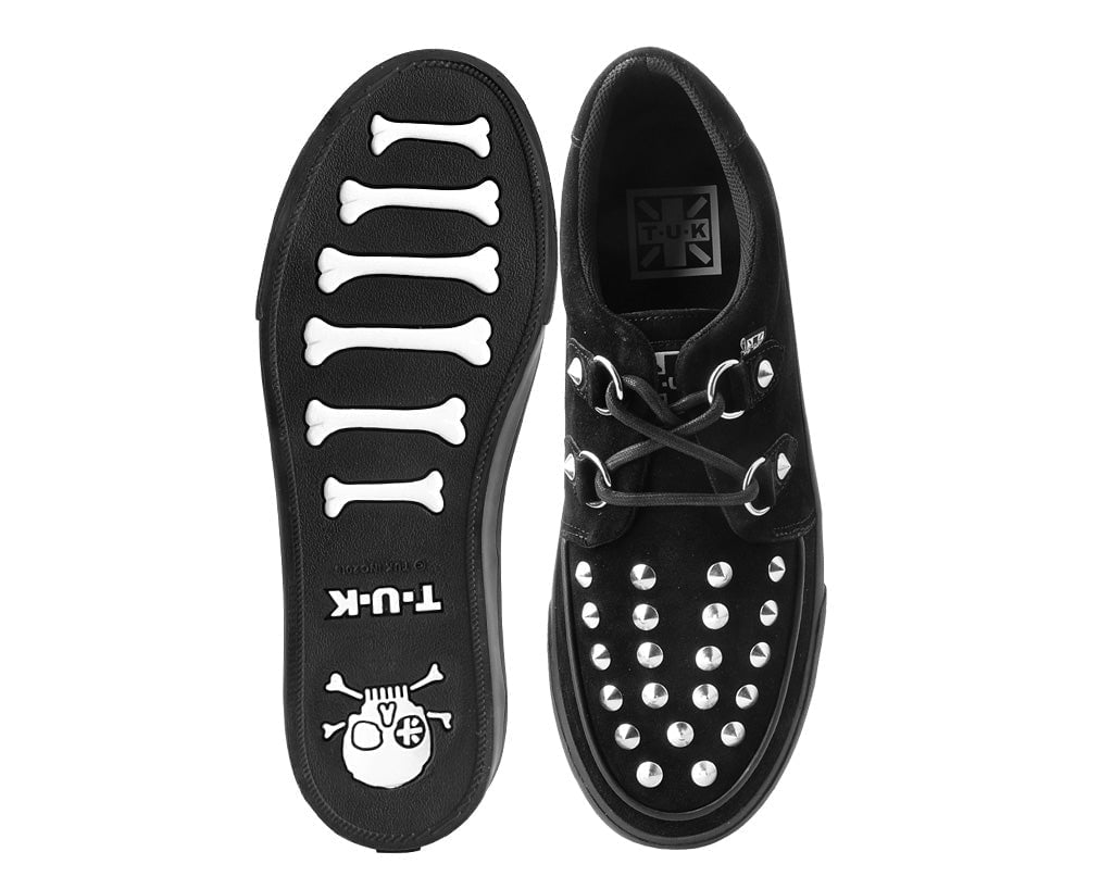 T.U.K. Shoes A3152 Black Suede Studded D-Ring Sneaker