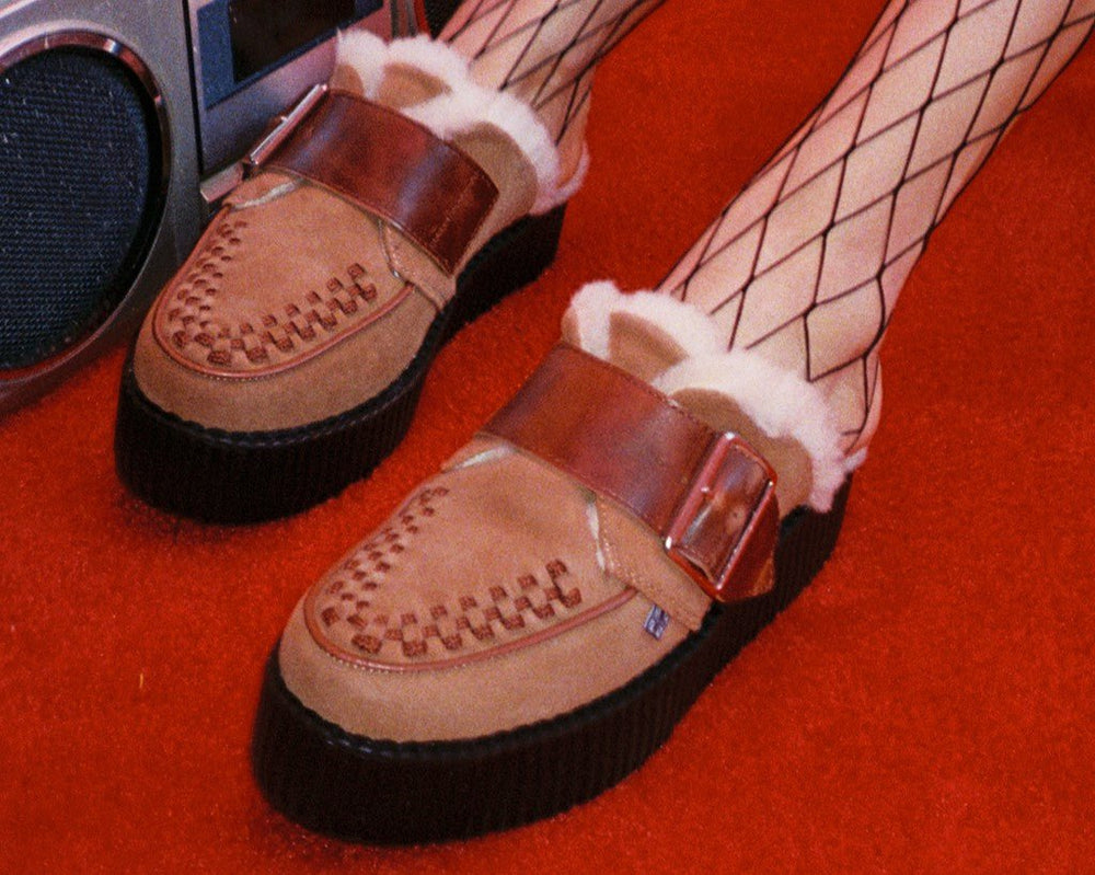 T.U.K. Shoes V3236L Brown Suede Wool Creeper Mule