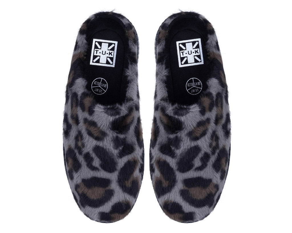 T.U.K. Shoes V3445L Grey Leopard Faux Fur Creeper Mule