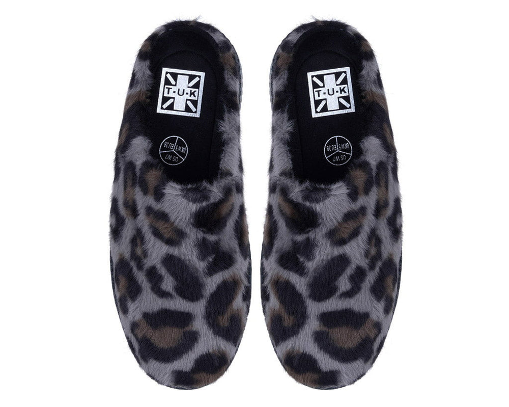 T.U.K. Shoes V3445L Grey Leopard Faux Fur Creeper Mule