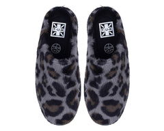 T.U.K. Shoes V3445L Grey Leopard Faux Fur Creeper Mule