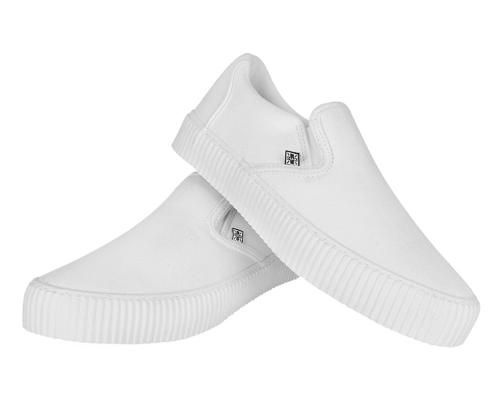 T.U.K. Shoes A3224 White Twill Slip-On Creeper Sneaker