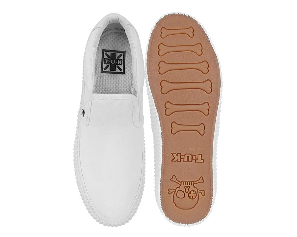 T.U.K. Shoes A3224 White Twill Slip-On Creeper Sneaker