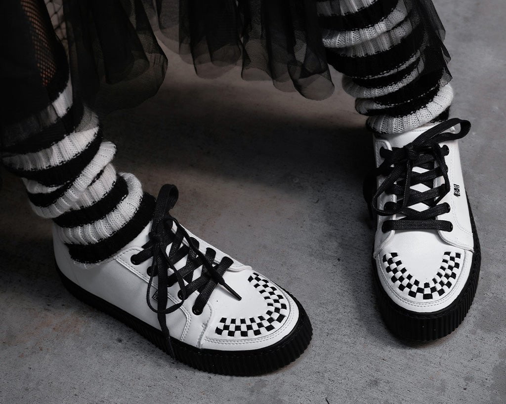 T.U.K. Shoes A3315 White Leather Lace-Up Creeper Sneaker