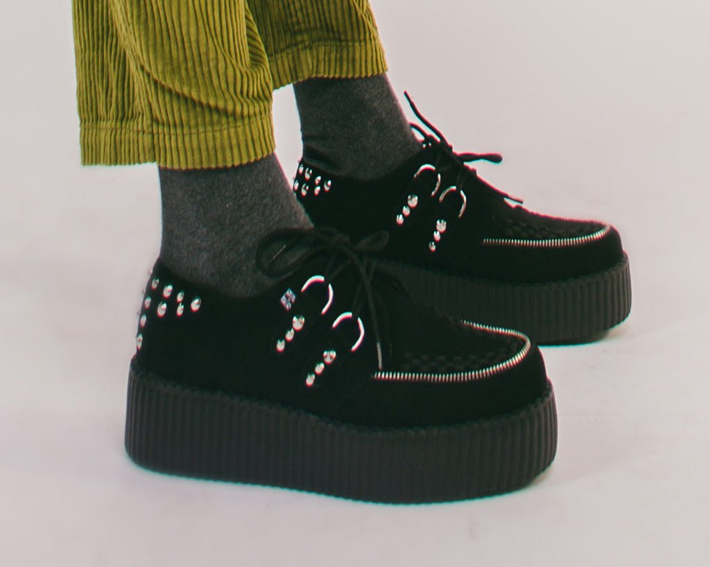 T.U.K. Shoes V3075 Black Suede Zipper Studded Mondo Creeper