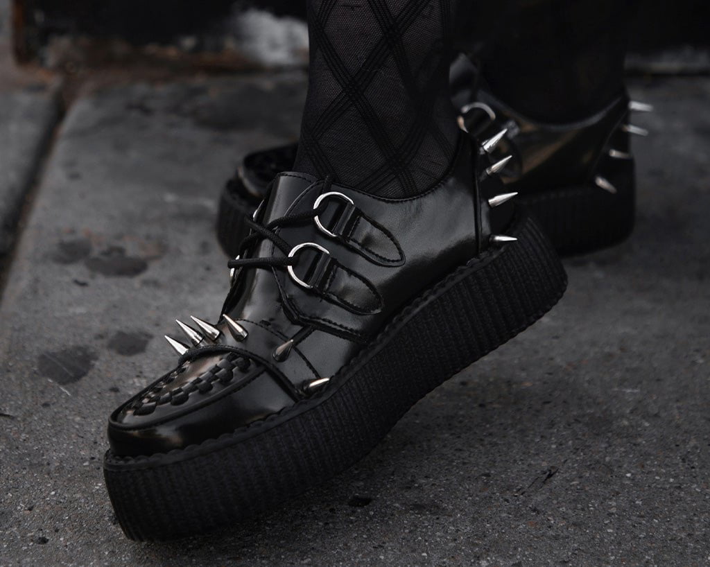 T.U.K. Shoes V3341 Black Leather Spike Viva Mondo Creeper