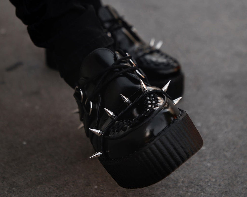 T.U.K. Shoes V3341 Black Leather Spike Viva Mondo Creeper