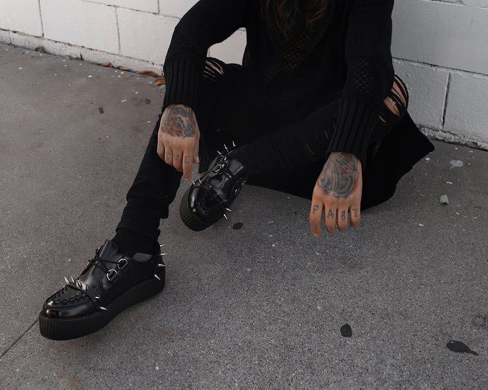 T.U.K. Shoes V3341 Black Leather Spike Viva Mondo Creeper