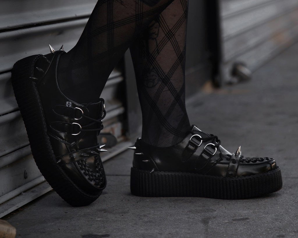 T.U.K. Shoes V3341 Black Leather Spike Viva Mondo Creeper