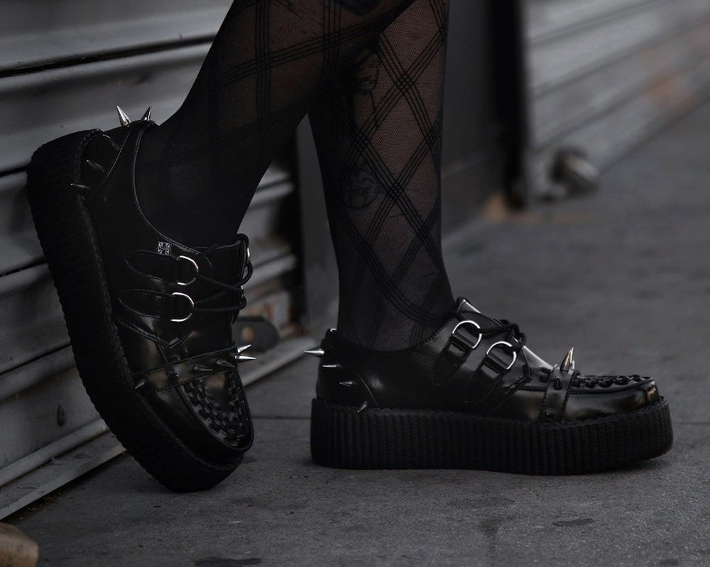 T.U.K. Shoes V3341 Black Leather Spike Viva Mondo Creeper