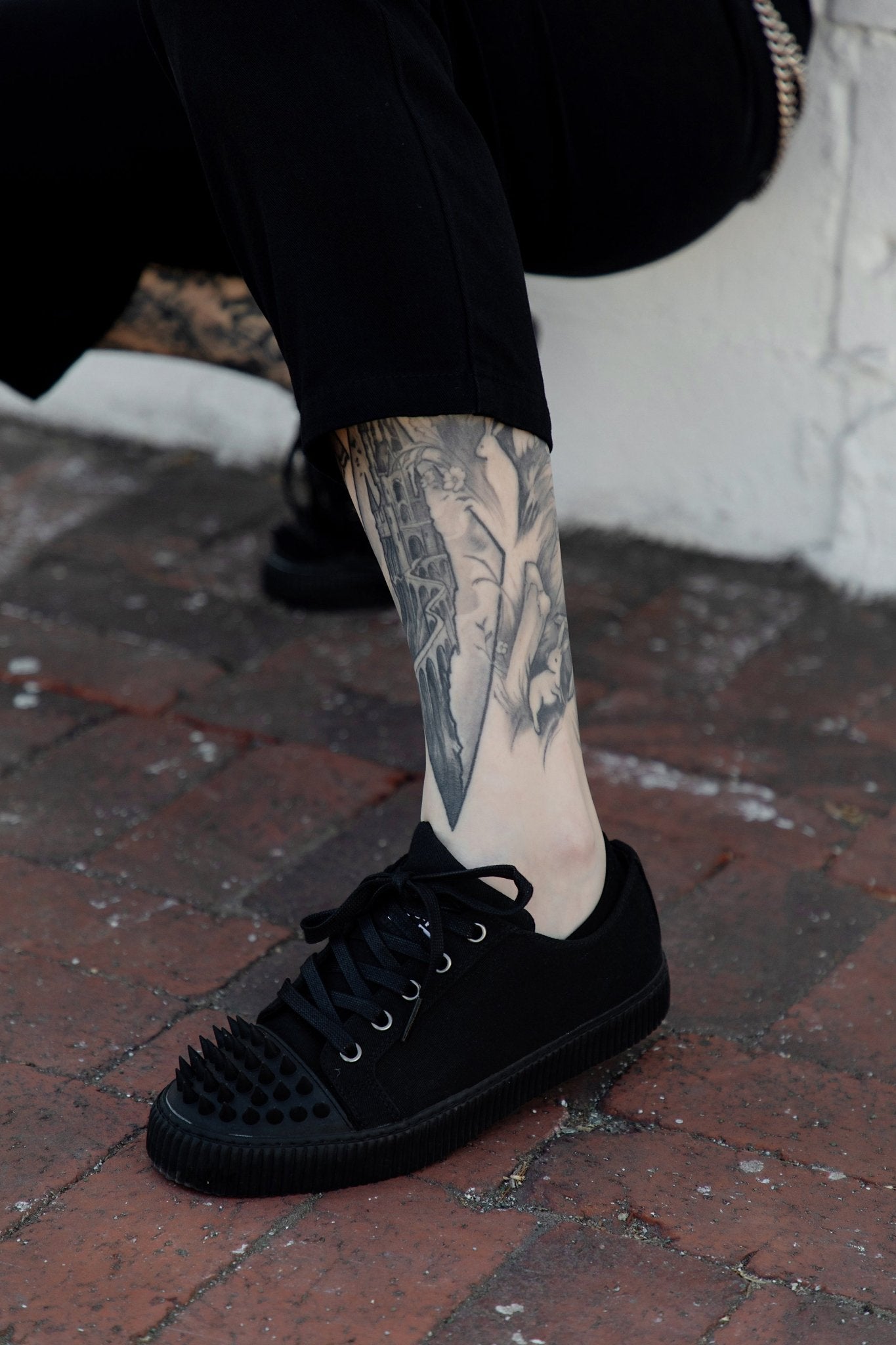 T.U.K. Shoes A3428 Black Twill  Spiked  Lace Up Sneaker