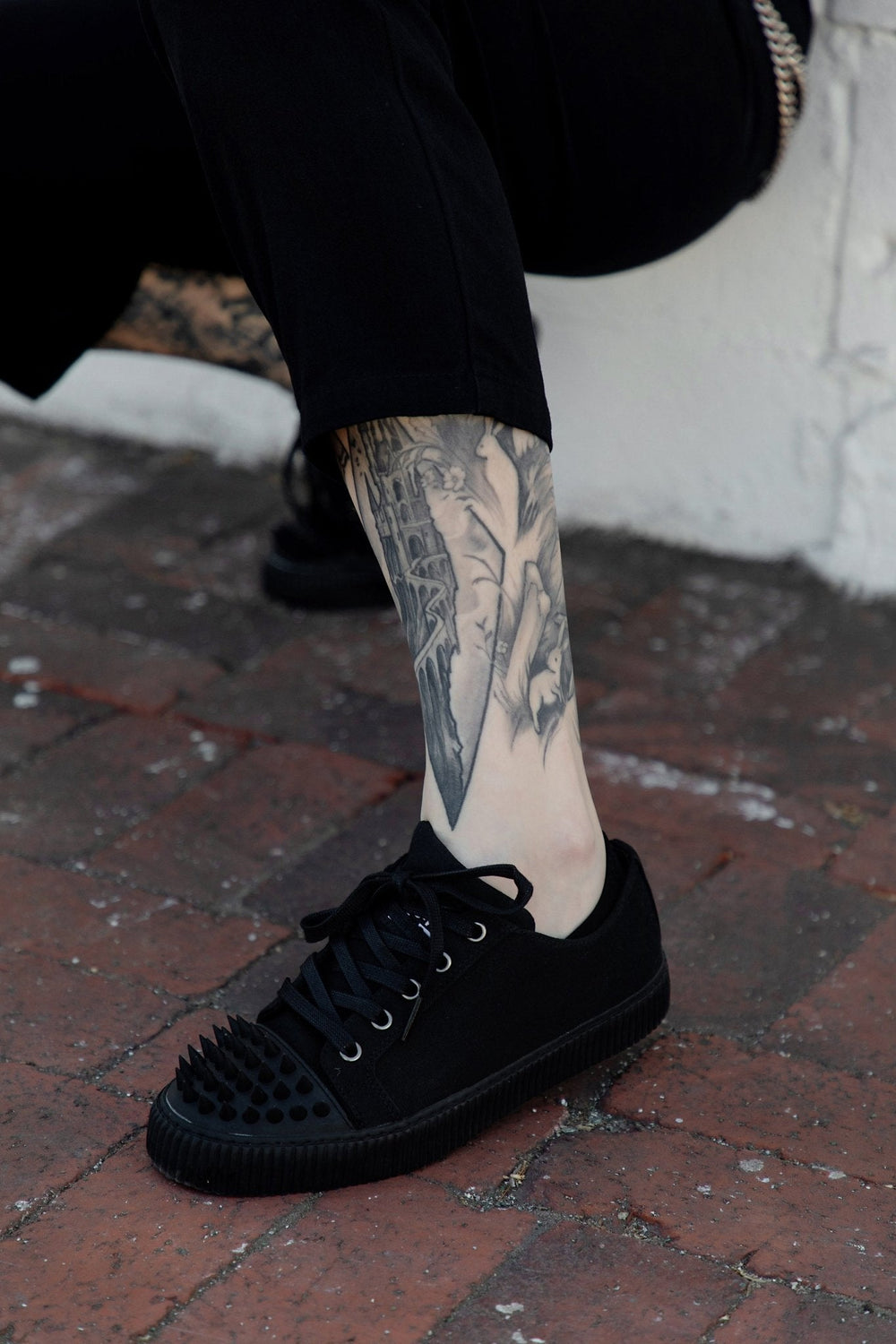 T.U.K. Shoes A3428 Black Twill  Spiked  Lace Up Sneaker