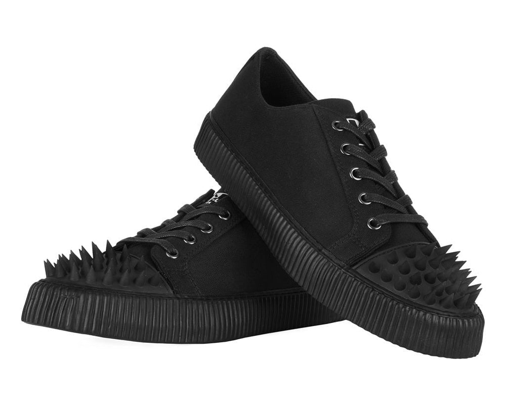 T.U.K. Shoes A3428 Black Twill  Spiked  Lace Up Sneaker