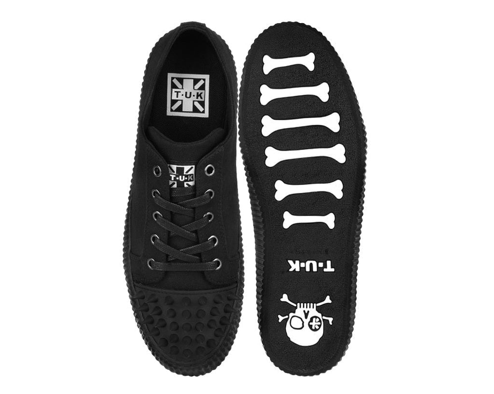 T.U.K. Shoes A3428 Black Twill  Spiked  Lace Up Sneaker