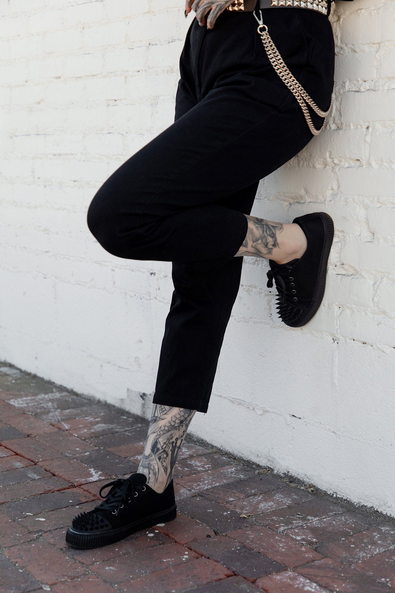 T.U.K. Shoes A3428 Black Twill  Spiked  Lace Up Sneaker