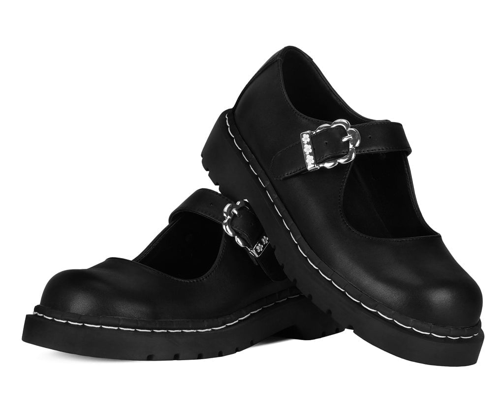 T.U.K. Shoes T2358 Black Suede Flower Buckle Mary Jane