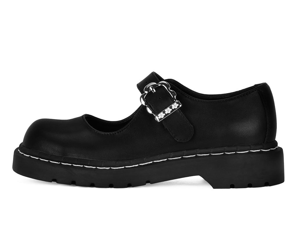 T.U.K. Shoes T2358 Black Suede Flower Buckle Mary Jane