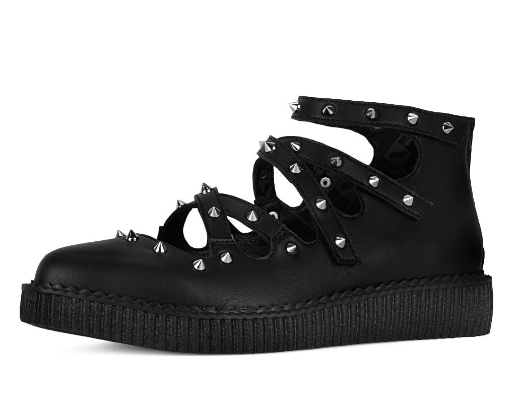 T.U.K. Shoes A3421L Black Studded Cross Strap Mary Jane