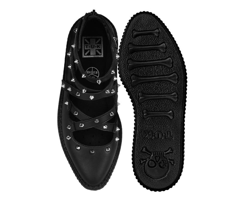 T.U.K. Shoes A3421L Black Studded Cross Strap Mary Jane