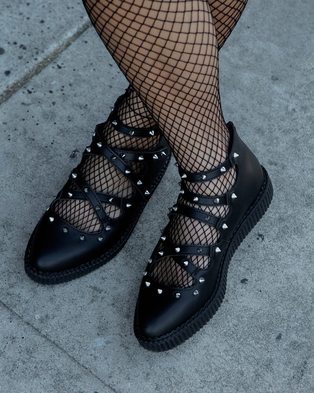 T.U.K. Shoes A3421L Black Studded Cross Strap Mary Jane