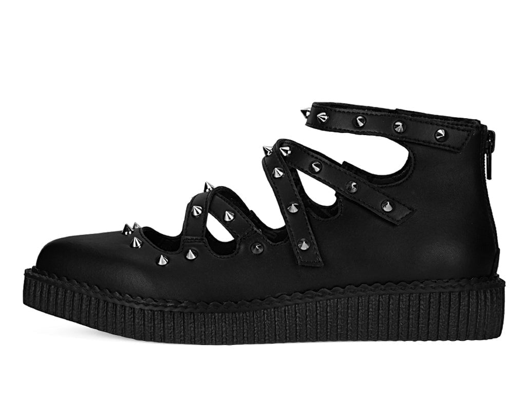 T.U.K. Shoes A3421L Black Studded Cross Strap Mary Jane