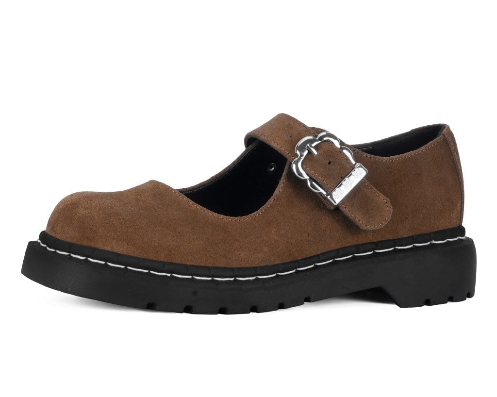 T.U.K. Shoes T2359 Brown Suede Flower Buckle Mary Jane