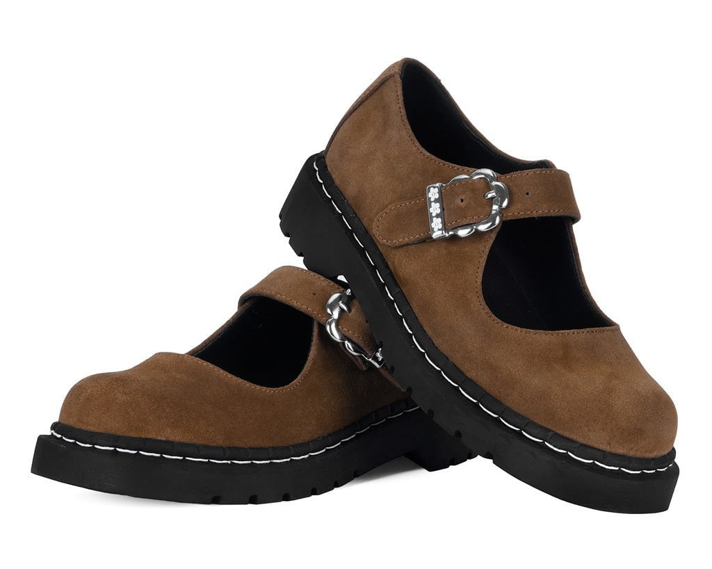 T.U.K. Shoes T2359 Brown Suede Flower Buckle Mary Jane