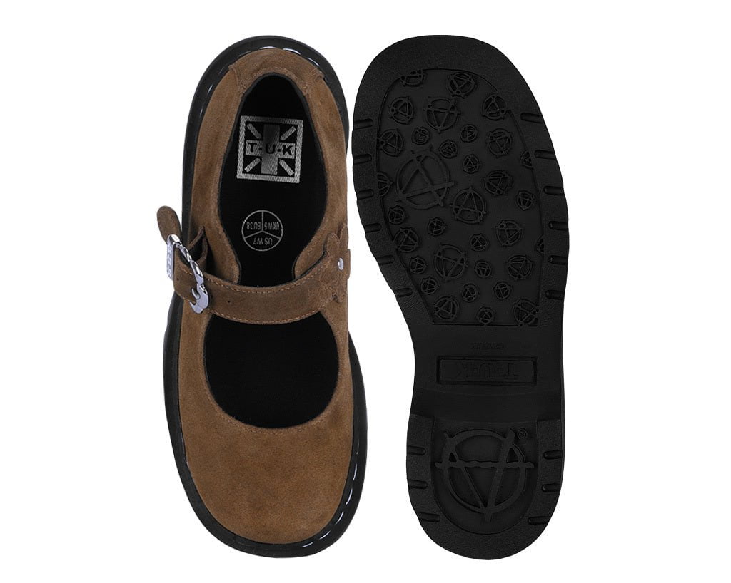 T.U.K. Shoes T2359 Brown Suede Flower Buckle Mary Jane