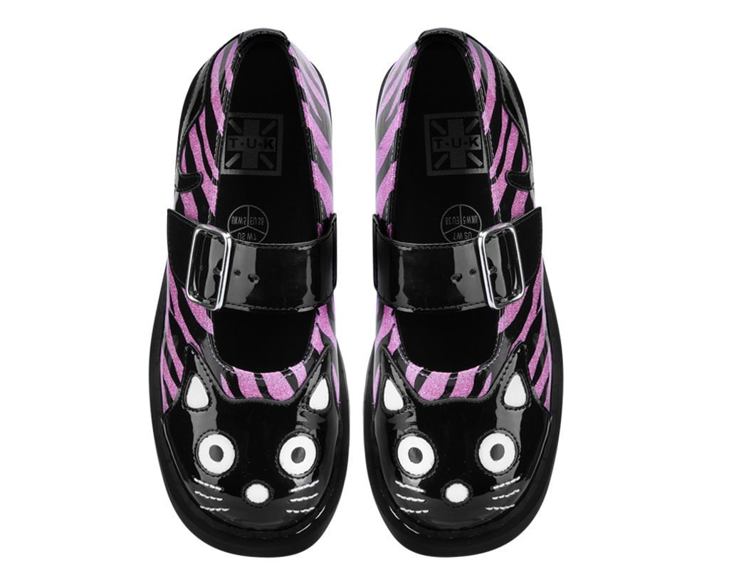 T.U.K. Shoes T2365 Black & Pink Zebra Kitty Mary Jane