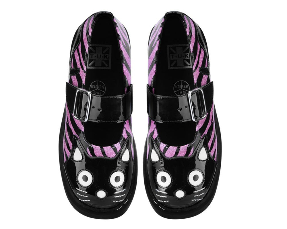 T.U.K. Shoes T2365 Black & Pink Zebra Kitty Mary Jane