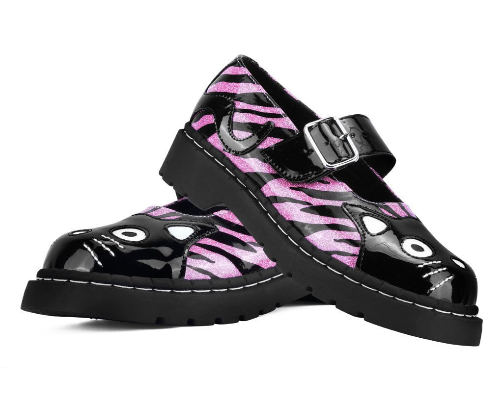T.U.K. Shoes T2365 Black & Pink Zebra Kitty Mary Jane