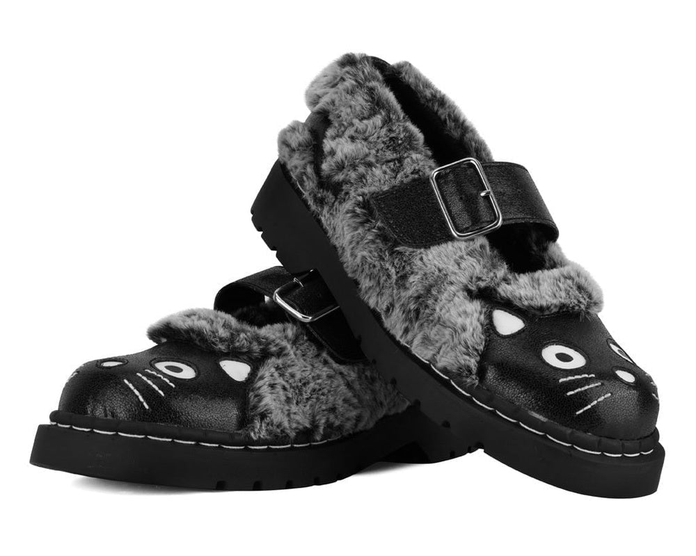 T.U.K. Shoes Black & Grey Furry Kitty Mary Jane