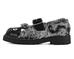 T.U.K. Shoes Black & Grey Furry Kitty Mary Jane