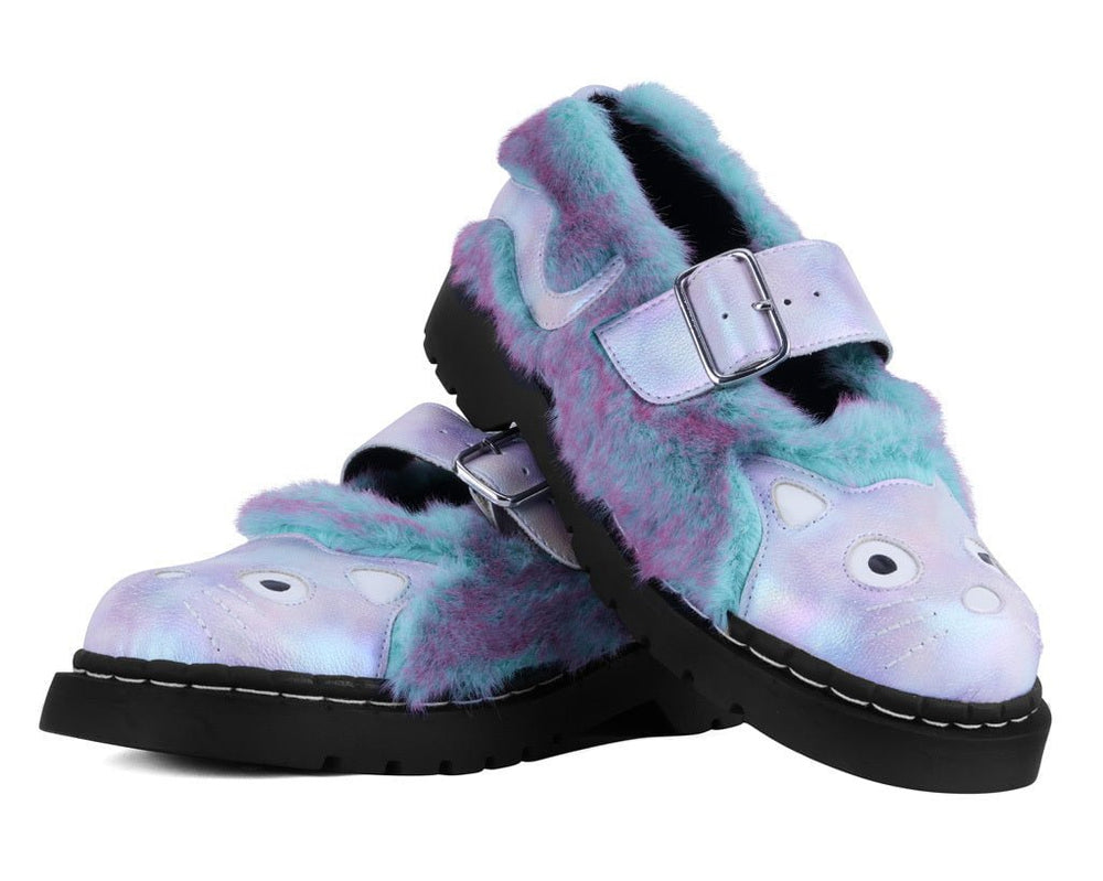 T.U.K. Shoes Teal & Pink Furry Kitty Mary Jane