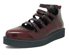 T.U.K. Shoes A9902L Burgundy Rub-Off Multi Strap Pointed Mary Jane