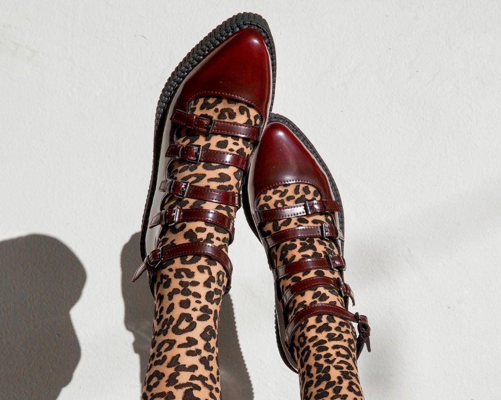 T.U.K. Shoes A9902L Burgundy Rub-Off Multi Strap Pointed Mary Jane