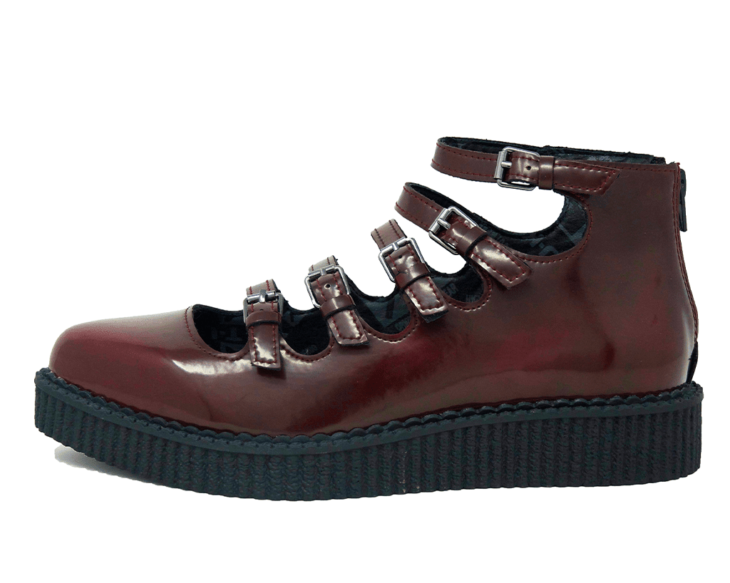T.U.K. Shoes A9902L Burgundy Rub-Off Multi Strap Pointed Mary Jane