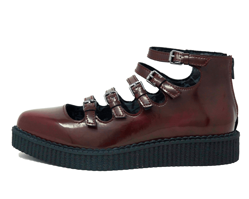 T.U.K. Shoes A9902L Burgundy Rub-Off Multi Strap Pointed Mary Jane