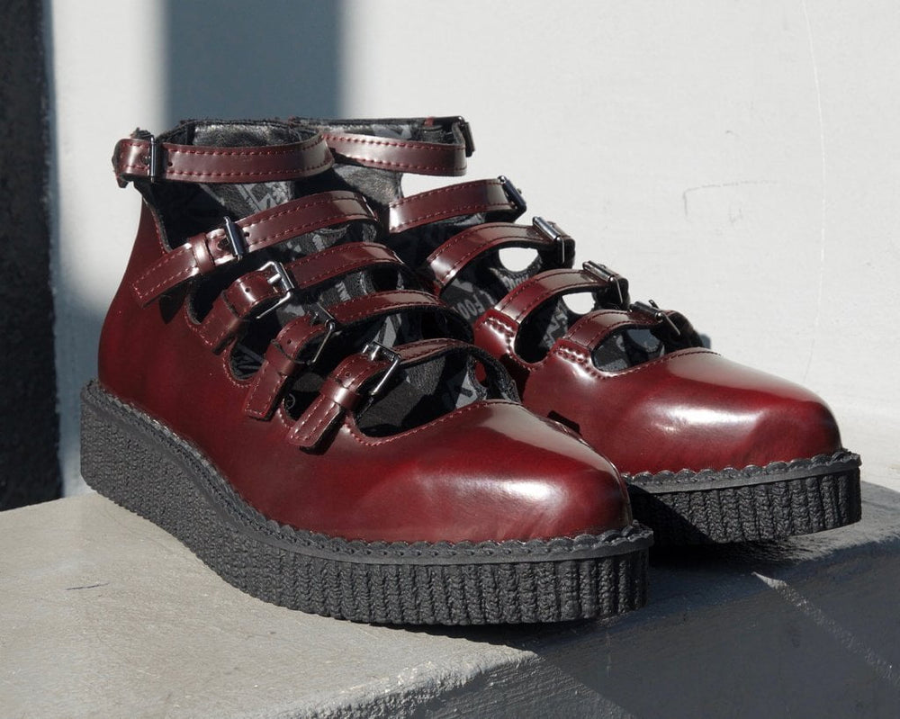 T.U.K. Shoes A9902L Burgundy Rub-Off Multi Strap Pointed Mary Jane