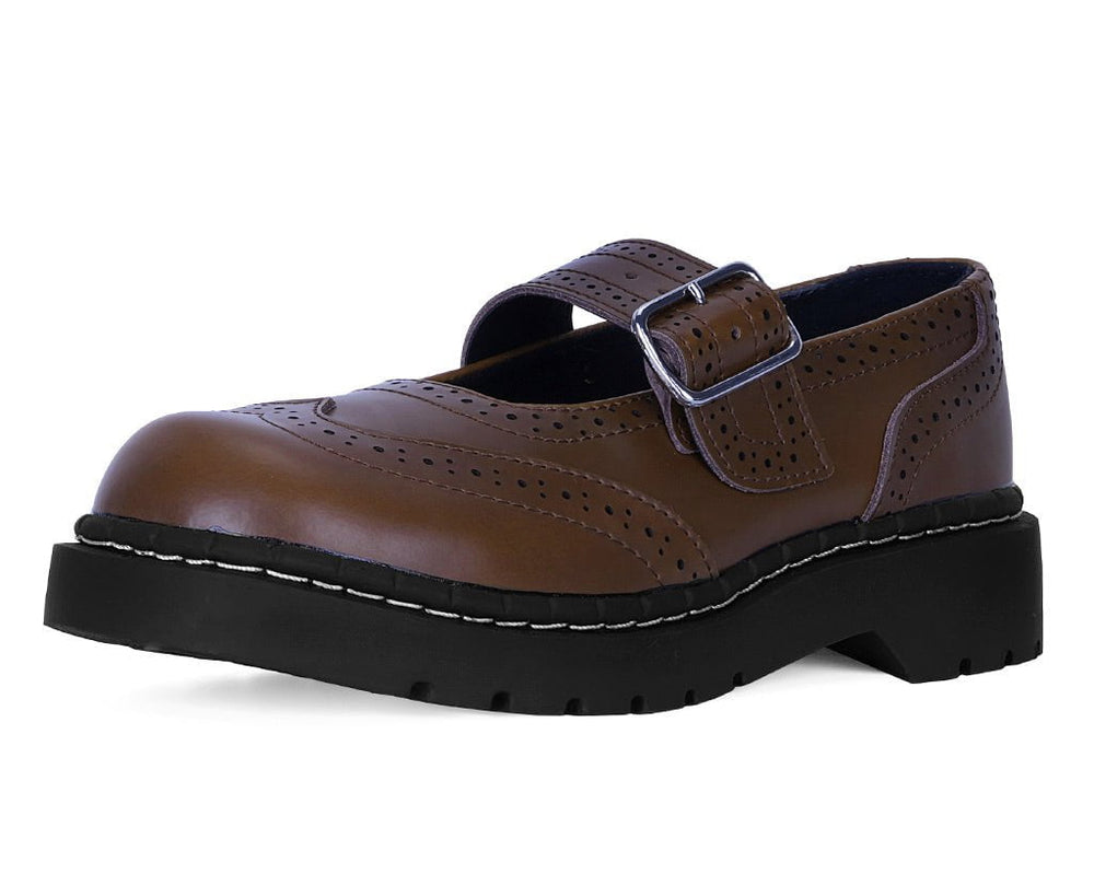 T.U.K. Shoes T2349 Brown Leather Brogue Mary Jane