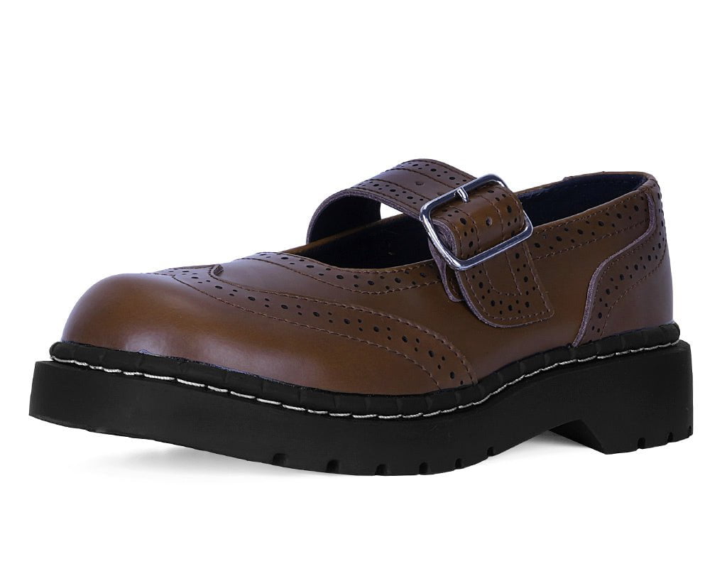 T.U.K. Shoes T2349 Brown Leather Brogue Mary Jane