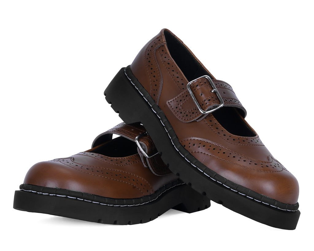 T.U.K. Shoes T2349 Brown Leather Brogue Mary Jane
