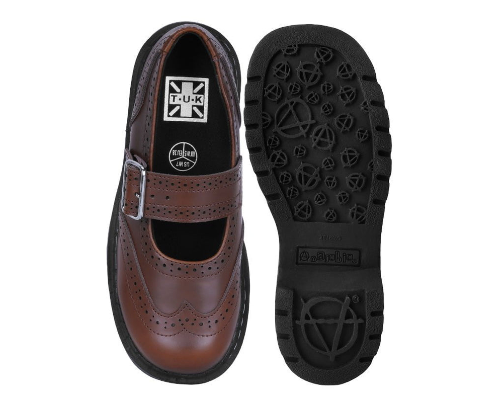 T.U.K. Shoes T2349 Brown Leather Brogue Mary Jane