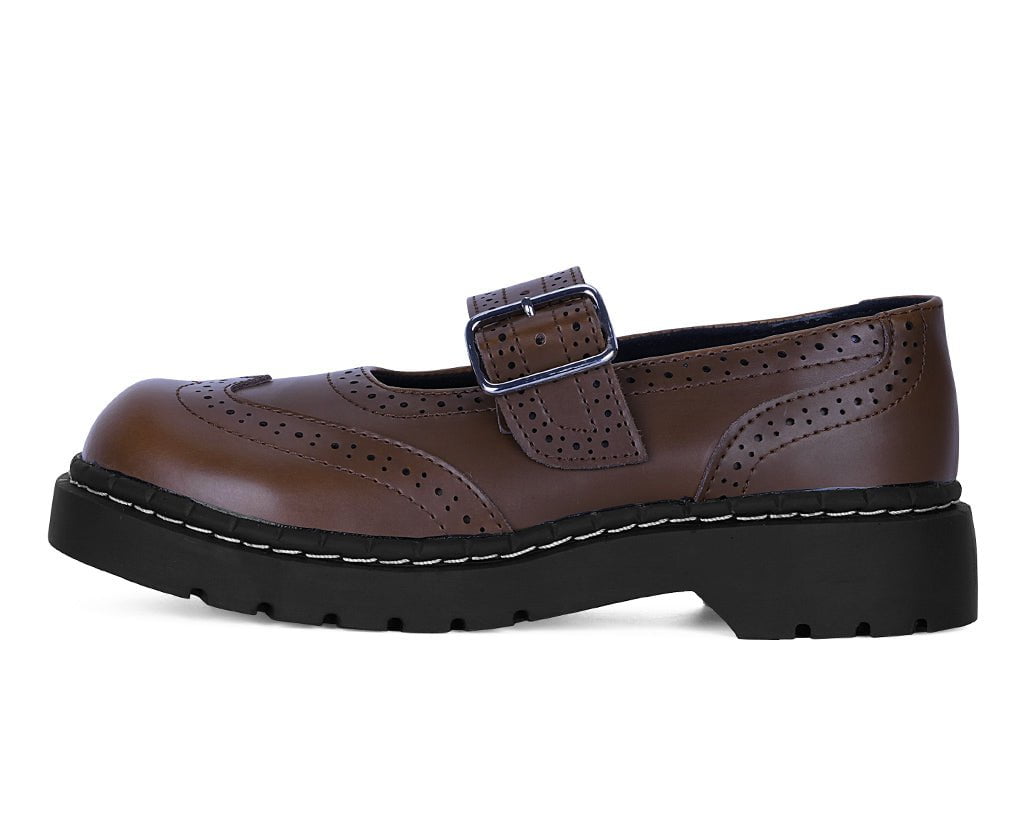T.U.K. Shoes T2349 Brown Leather Brogue Mary Jane