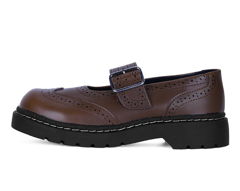 T.U.K. Shoes T2349 Brown Leather Brogue Mary Jane