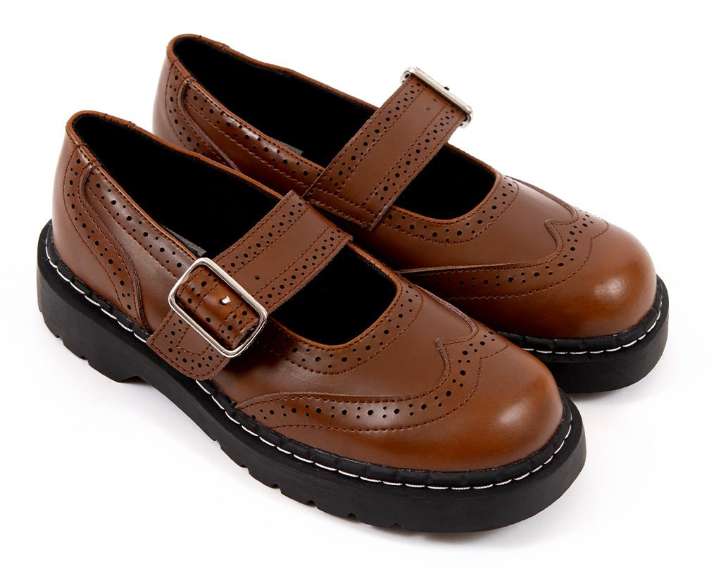 T.U.K. Shoes T2349 Brown Leather Brogue Mary Jane