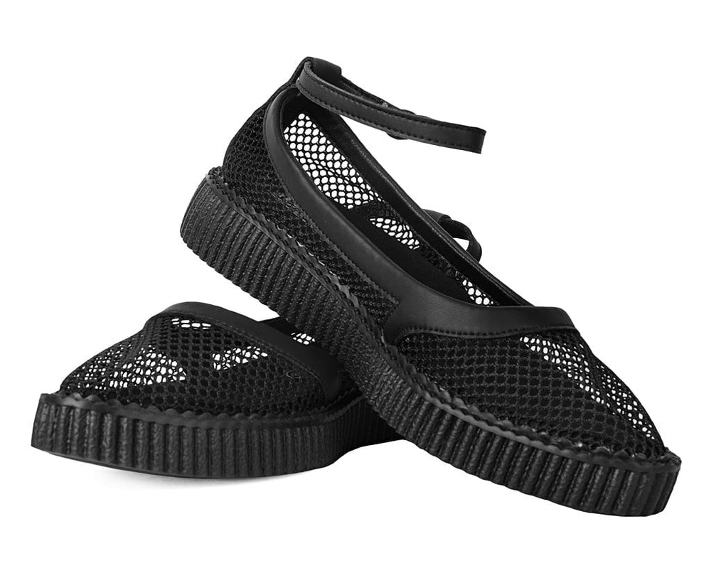 T.U.K. Shoes A3211L Black Fishnet Pointed Ballet Creeper