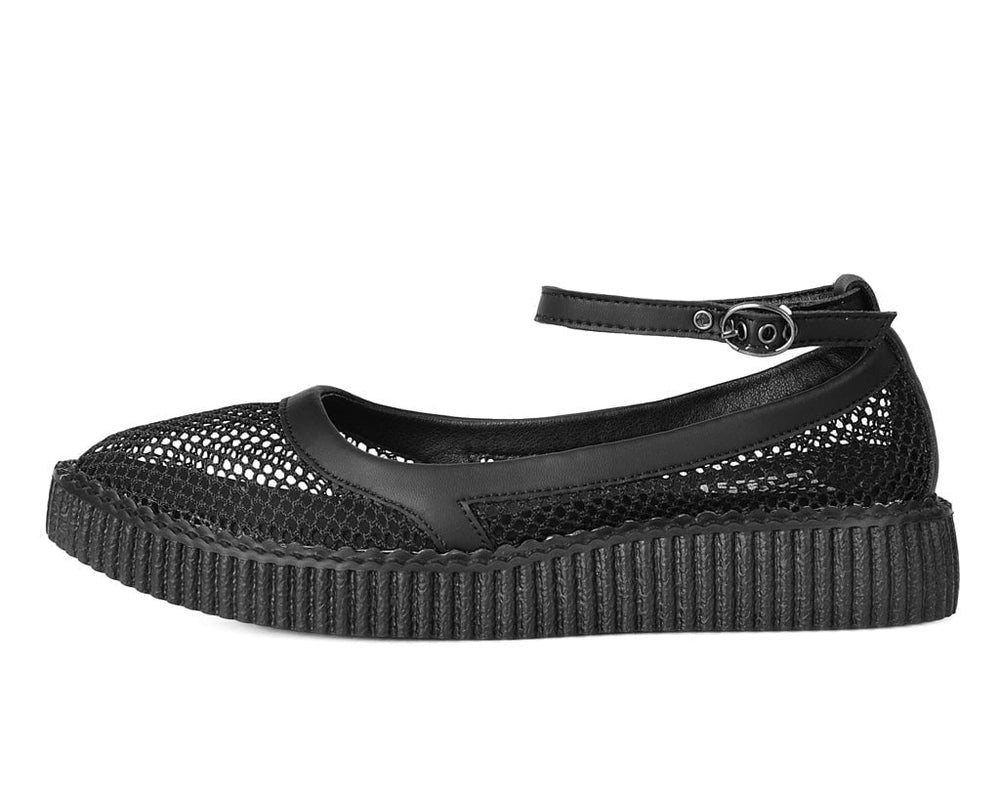 T.U.K. Shoes A3211L Black Fishnet Pointed Ballet Creeper