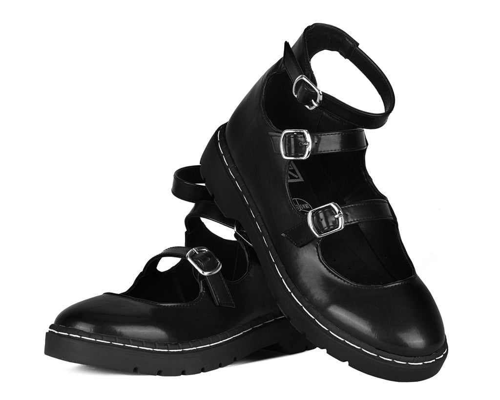 T.U.K. Shoes T2354 Black calf TUKskin 3 Strap Mary Jane