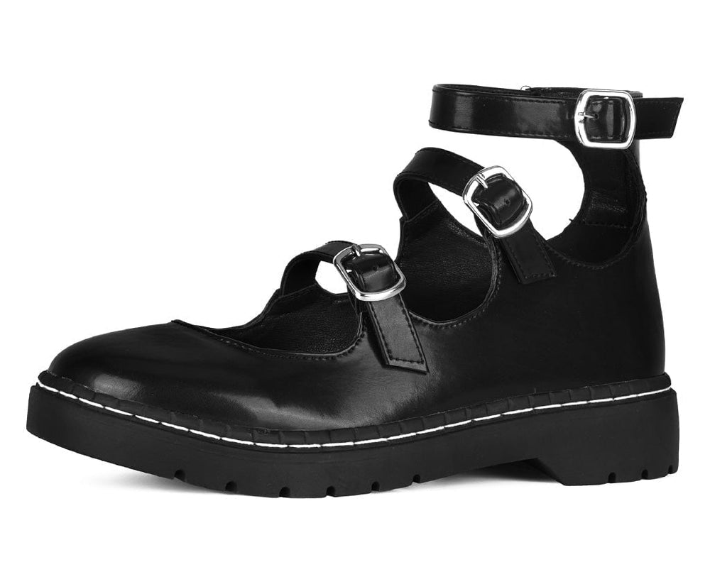 T.U.K. Shoes T2354 Black calf TUKskin 3 Strap Mary Jane